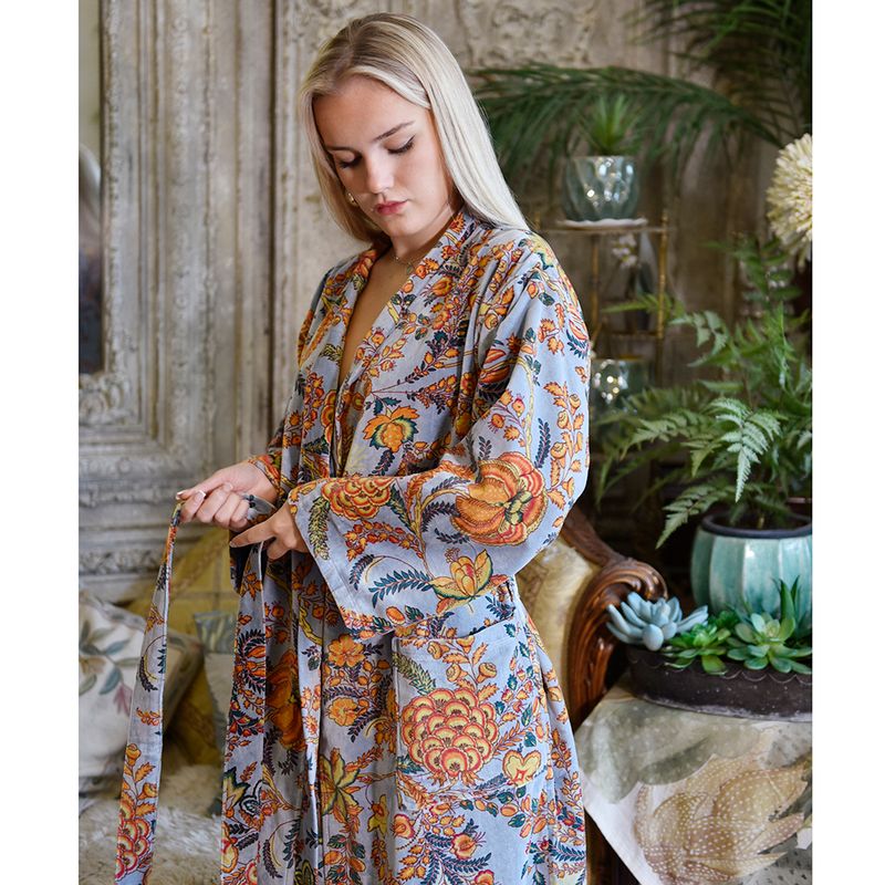 Velvet Coral Exotic Bouquet Dressing Gown