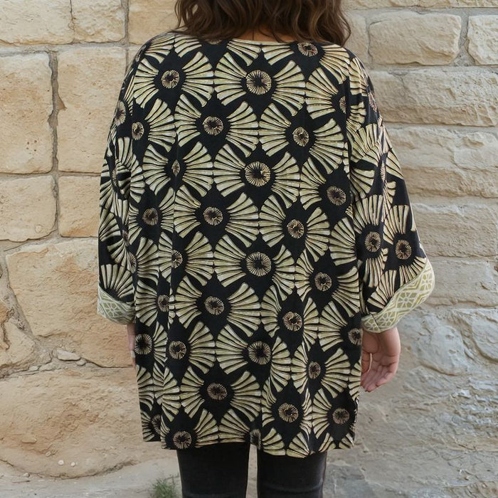 Black & Gold Fan Print Viscose Summer Jacket