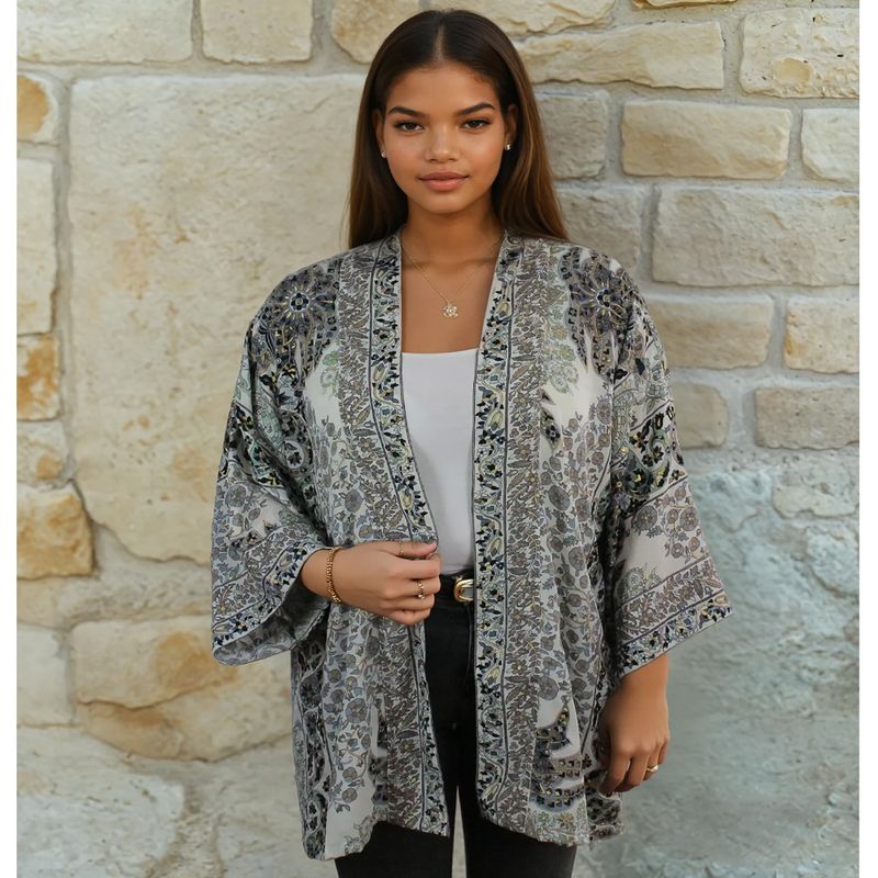 Black & Cream Floral Paisley Print Viscose Summer Jacket