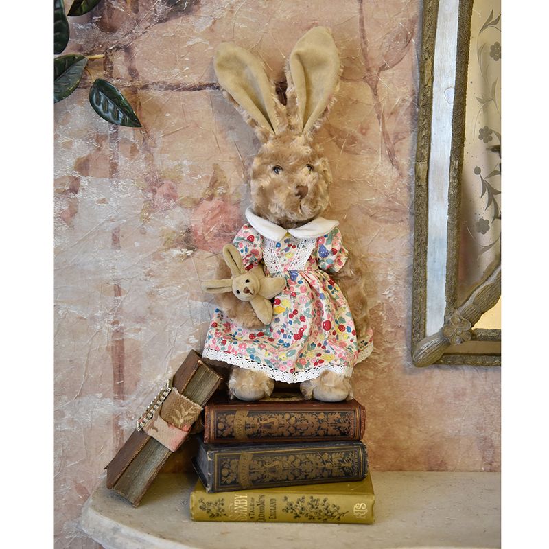 Rabbit Teddy Wearing Floral Dress With Baby Rabbit