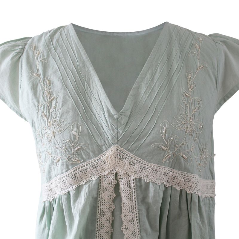 Ladies Green Cotton Lace Panel Nightdress 'Valerie'