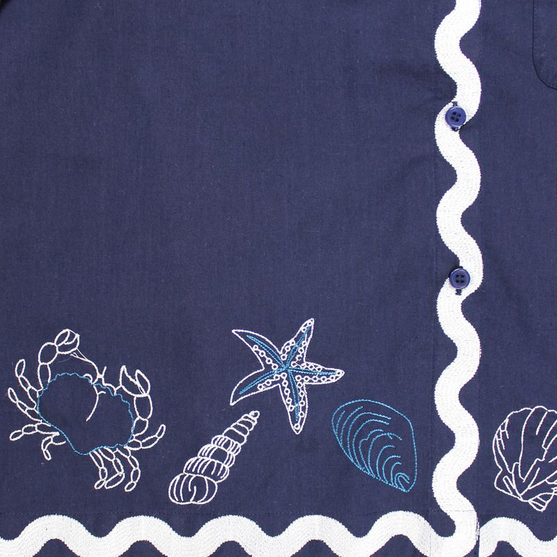 Navy Blue Embroidered Sea Shell Cotton Short Pyjama Set