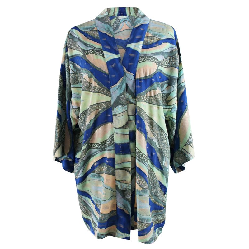 Blue, Green & Cream Marble Print Viscose Summer Jacket