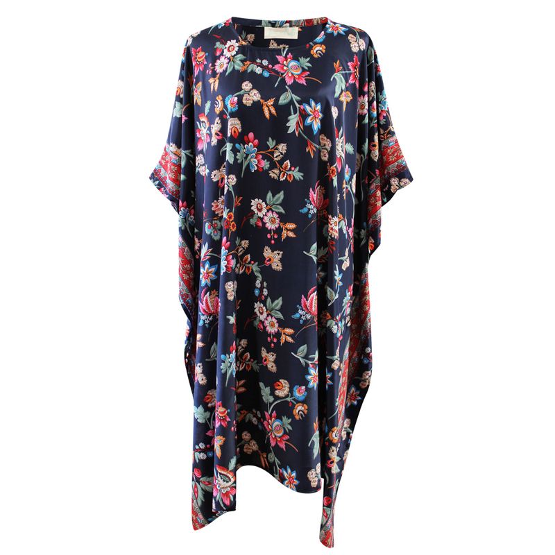 'Cleo' Navy Folk Floral Kaftan