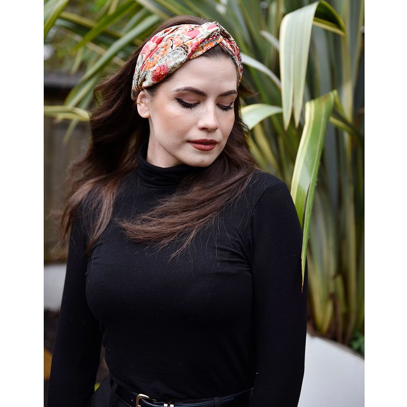 'Elora' Pink, Orange & Cream Floral Tile Print Headband
