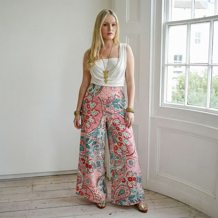 'Marlowe'  Pink & Blue Paisley Viscose Palazzo Trousers