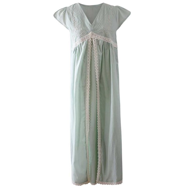 Ladies Green Cotton Lace Panel Nightdress 'Valerie'