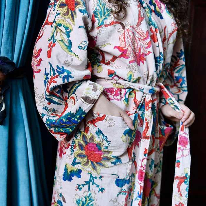 Velvet Pink Exotic Flower Dressing Gown