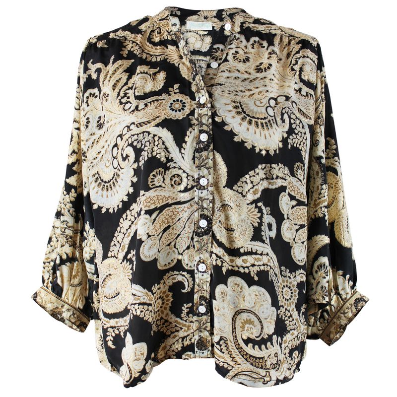 Black & Gold Baroque Floral Print Button Down Shirt