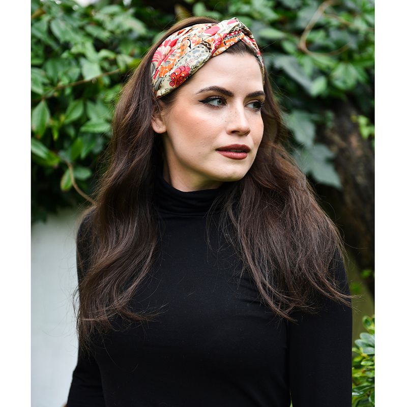 'Elora' Pink, Orange & Cream Floral Tile Print Headband