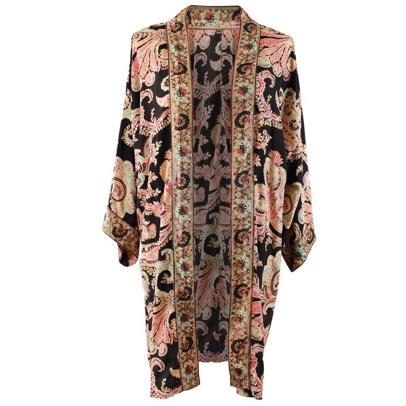 Black, Rose & Gold Floral Baroque Viscose Long Summer Jacket