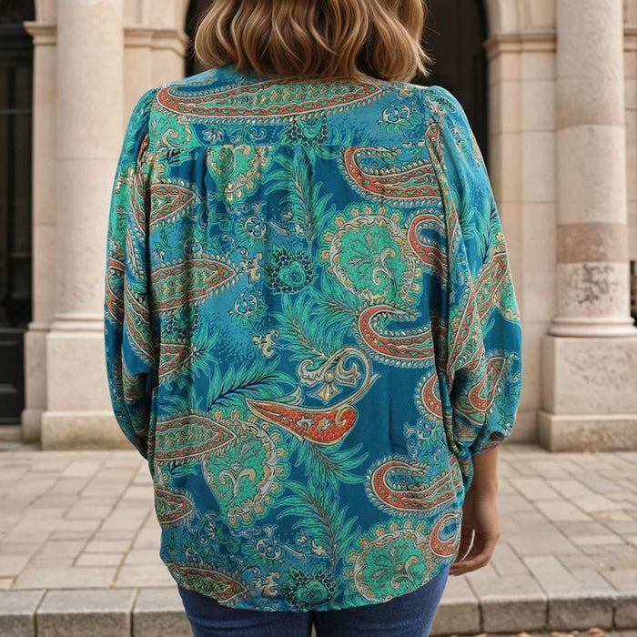 Turquoise & Pink Paisley Print Button Down Shirt