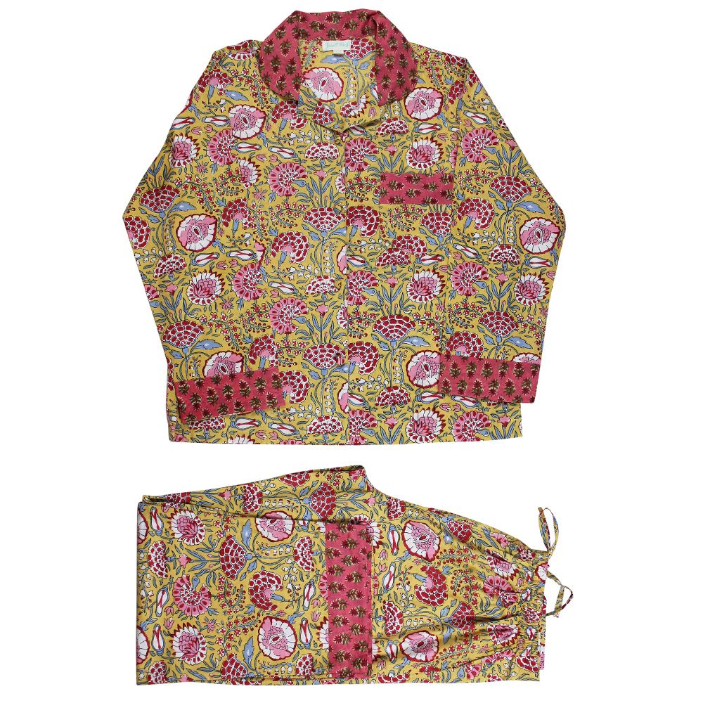 Yellow & Pink Carnation Cotton Pyjamas