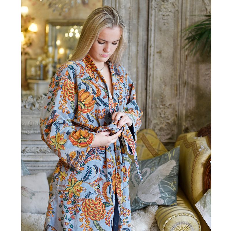 Velvet Coral Exotic Bouquet Dressing Gown