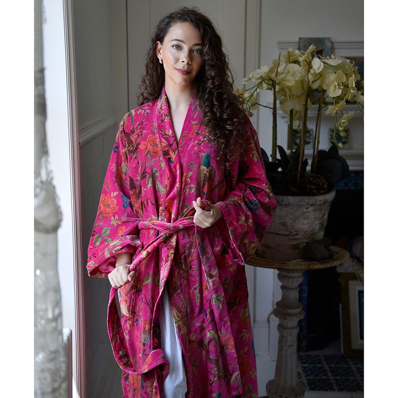 Velvet Hot Pink Birds of Paradise Dressing Gown