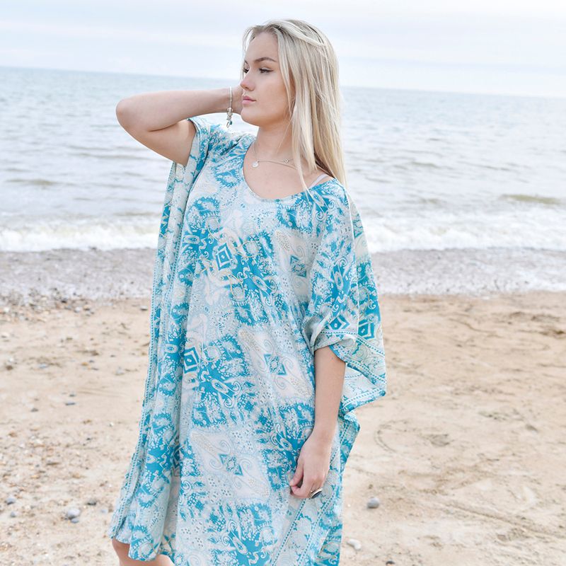 'Mia' Turquoise & Gold Paisley Kaftan