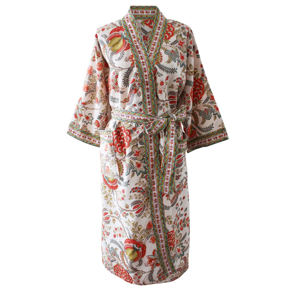Peach Floral Waffle Cotton Dressing Gown