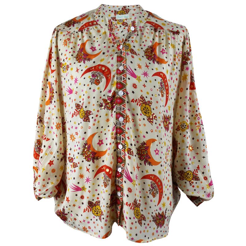 Celestial Moon & Stars Print Button Down Shirt