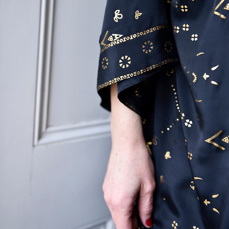 Black & Gold Small Geo Print Viscose Long Summer Jacket