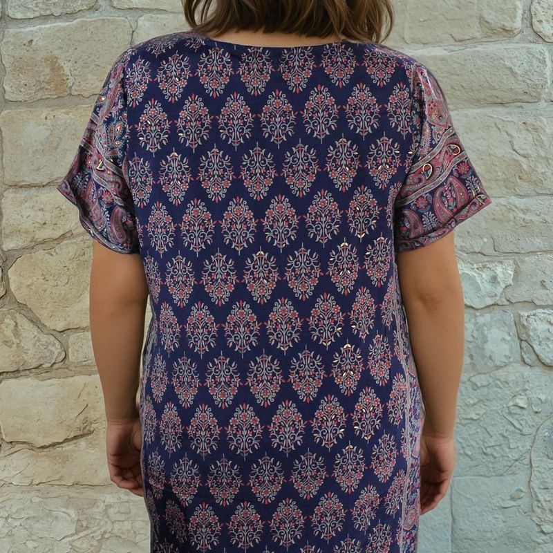 Navy Floral Paisley Print Long Shirt
