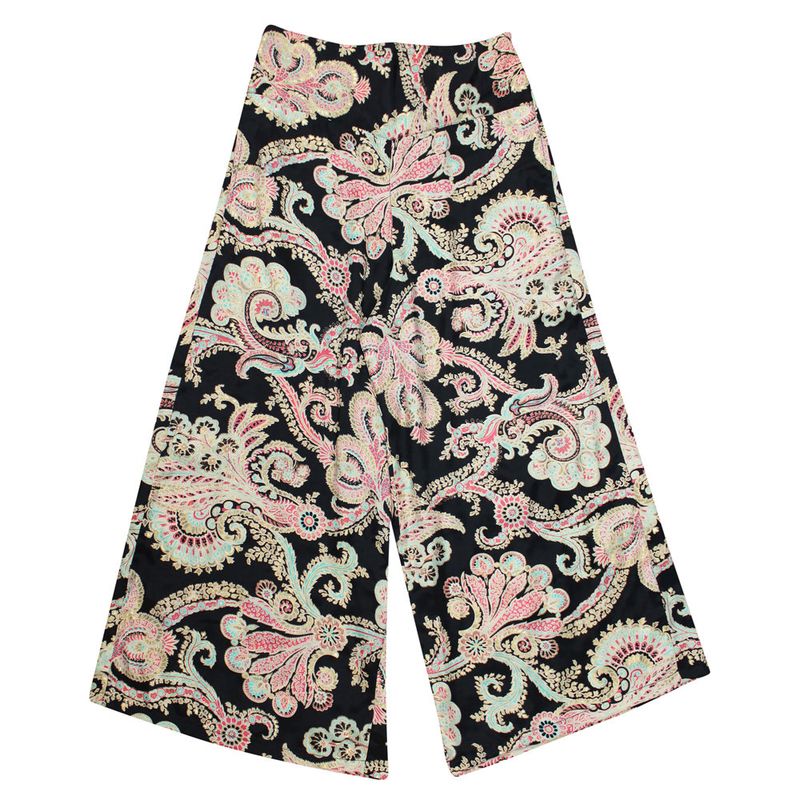 'Eira' Black, Rose & Gold Floral Baroque Viscose Palazzo Trousers