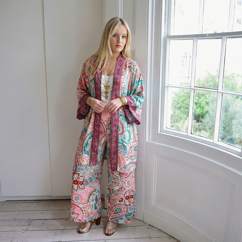 'Marlowe'  Pink & Blue Paisley Viscose Palazzo Trousers
