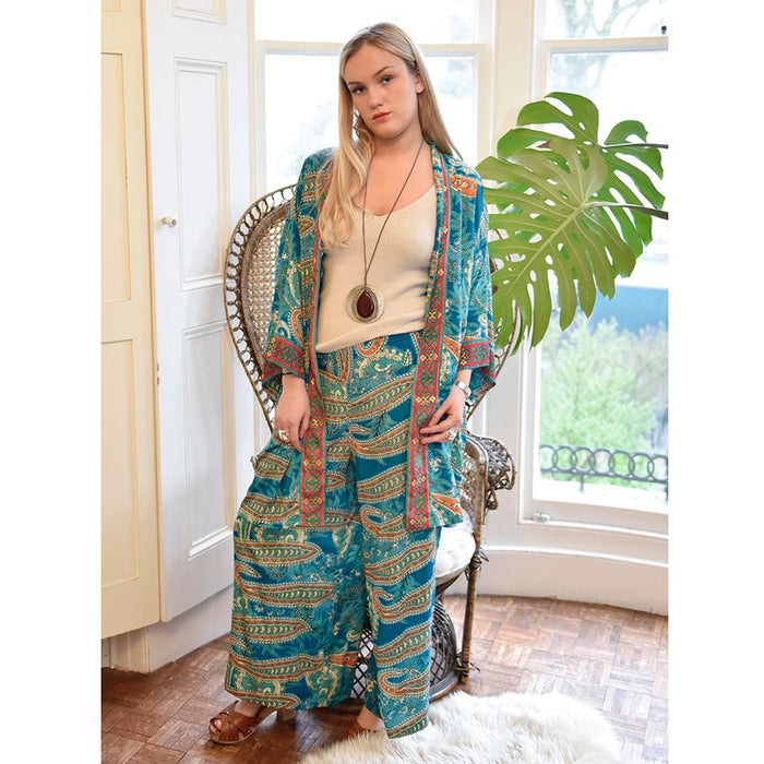 'Lennon'  Turquoise & Pink Paisley Viscose Palazzo Trousers