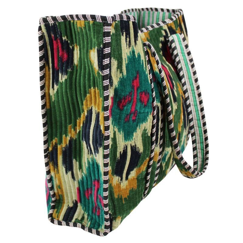 Green Velvet Ikat Quilted Shopper Bag