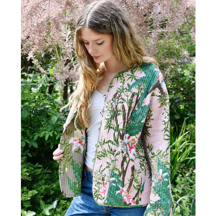 Pink Stargazer Lily/Grey Stargazer Lily Reversible Quilted Jacket