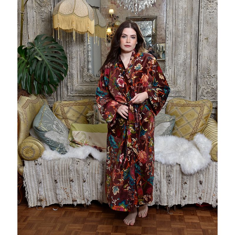 Velvet Burgundy Exotic Bouquet Dressing Gown
