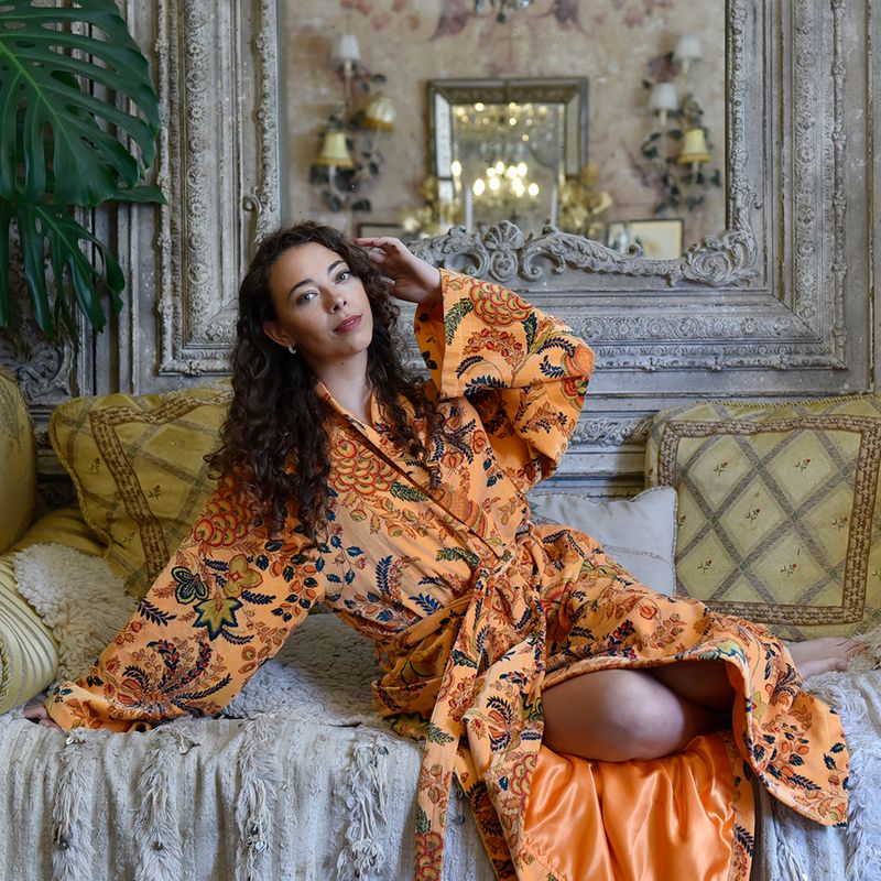 Velvet Orange Exotic Bouquet Dressing Gown