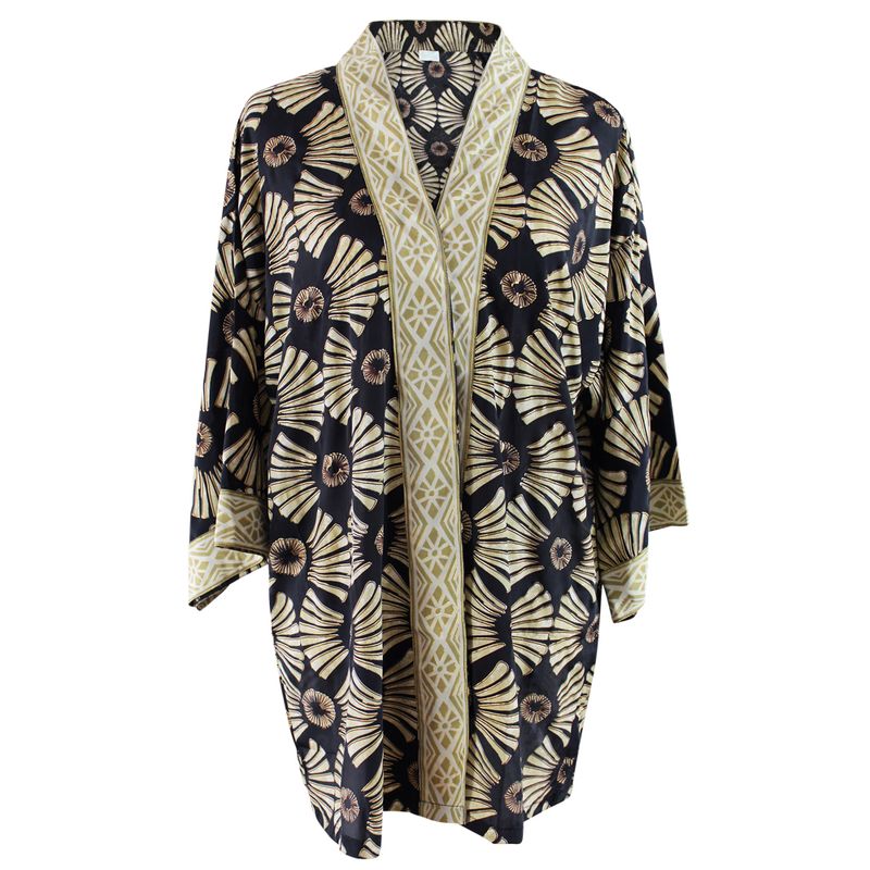 Black & Gold Fan Print Viscose Summer Jacket