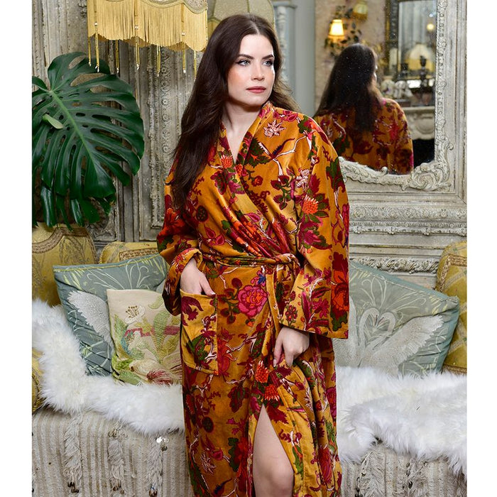 Velvet Mustard Exotic Bouquet Dressing Gown
