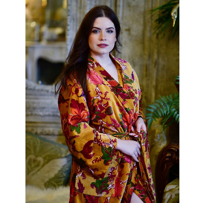 Velvet Mustard Exotic Bouquet Dressing Gown