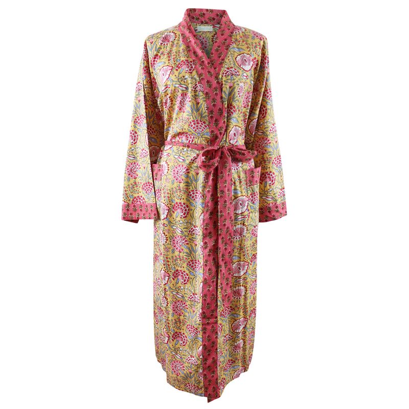 Yellow & Pink Carnation Cotton Dressing Gown