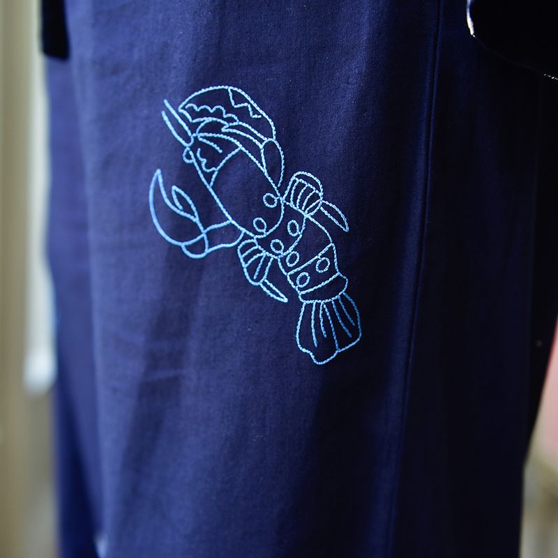 Navy Blue Embroidered Sea Shell Cotton Pyjamas