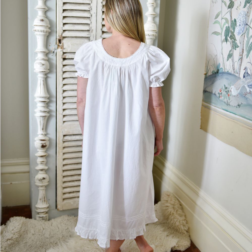 Ladies White Cotton Puff Sleeve Nightdress 'Juliet'