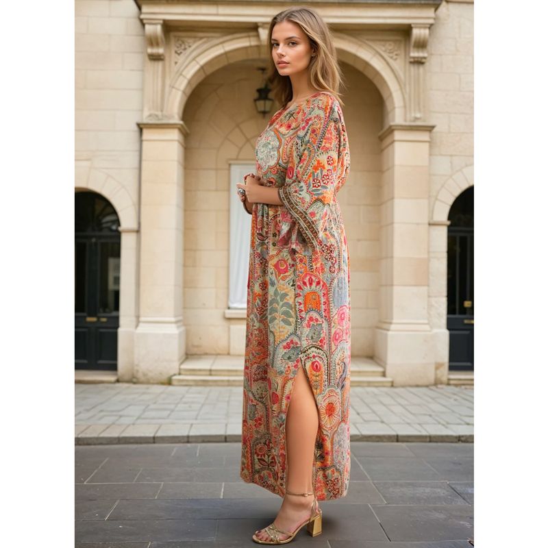 'Teagan' Pink, Orange & Cream Floral Tile Print Batwing Dress