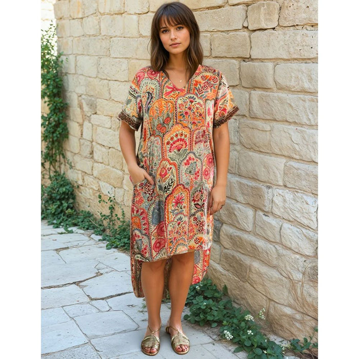 Pink, Orange & Cream Floral Tile Print Long Shirt