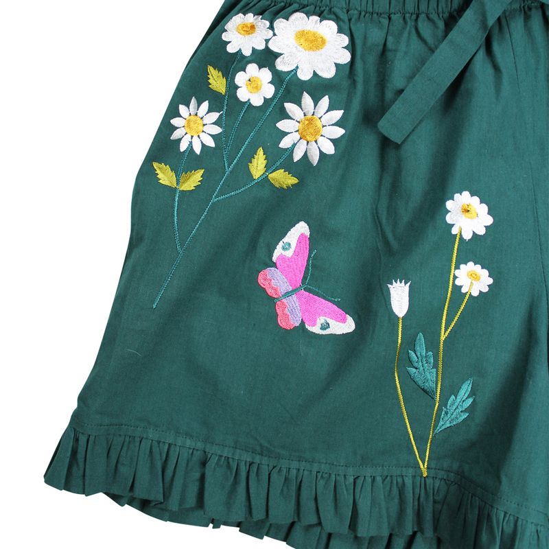 Forest Green Embroidered Floral Cotton Short Pyjama Set