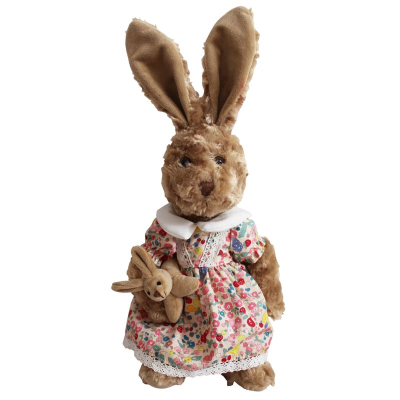 Rabbit Teddy Wearing Floral Dress With Baby Rabbit