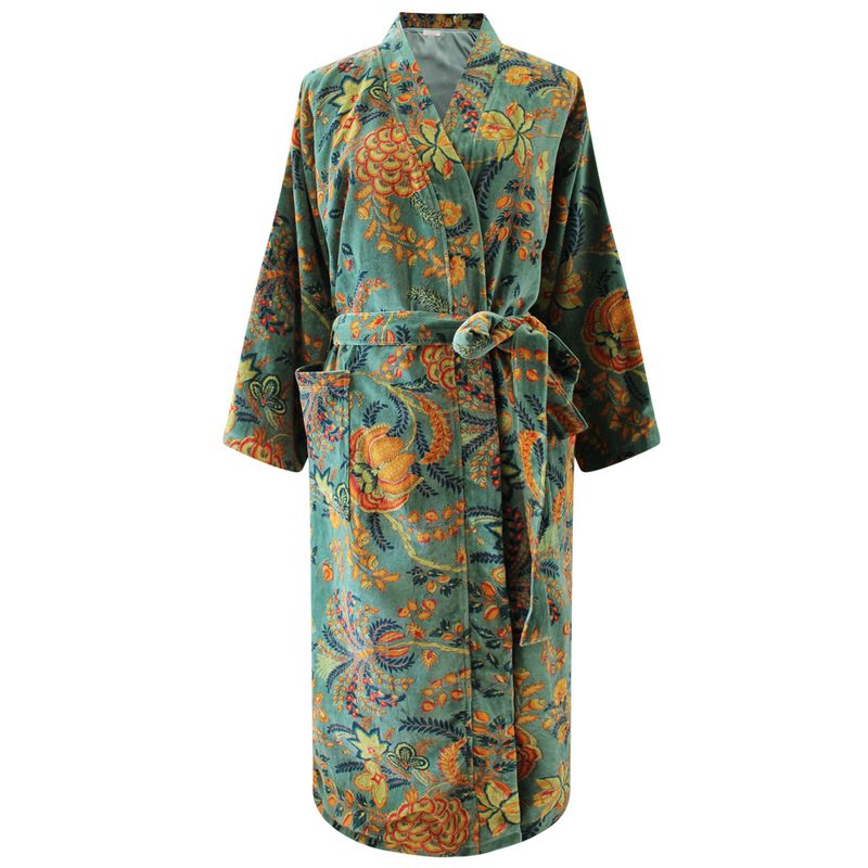 Velvet Green Exotic Bouquet Dressing Gown