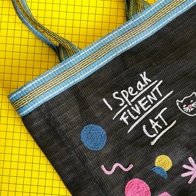 Small Talk 'I Speak Fluent Cat' Recycled Shopper