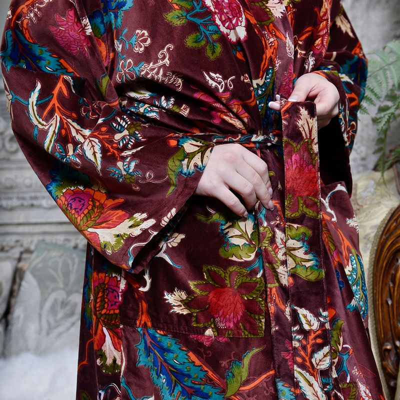 Velvet Burgundy Exotic Bouquet Dressing Gown