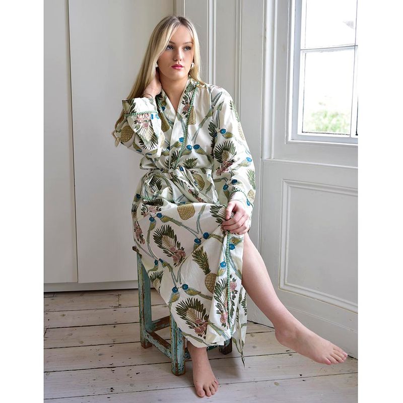 Pineapple & Bluebird Cotton Dressing Gown