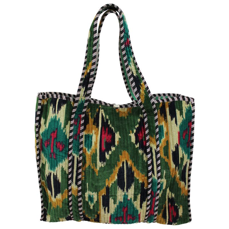 Green Velvet Ikat Quilted Shopper Bag