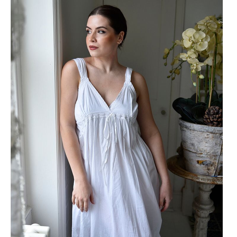 Ladies Sleeveless Nightdress with Rose Embroidery 'Joanna'