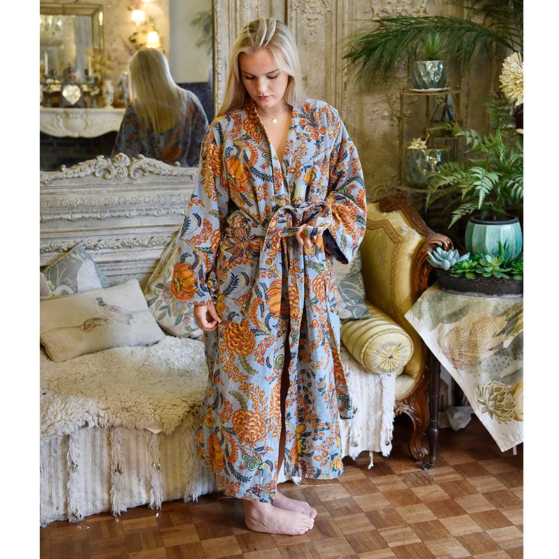 Velvet Coral Exotic Bouquet Dressing Gown