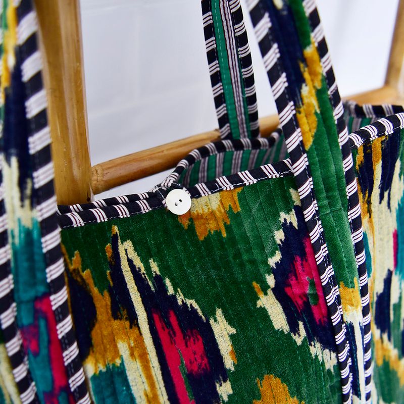 Green Velvet Ikat Quilted Shopper Bag
