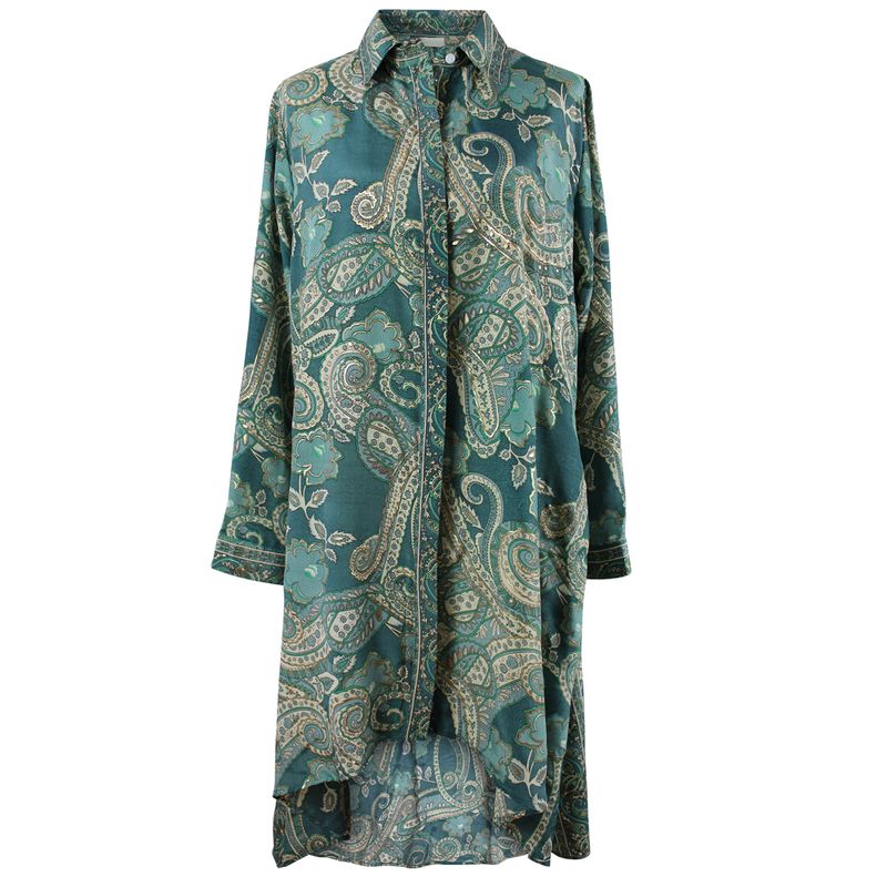 'Hope' Buttoned Sage & Pine Green Paisley Print Shirt Dress